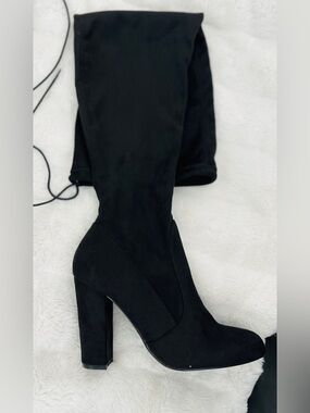 Lulu's Black Over-the-Knee Suede Block Heel Boots Womens 8